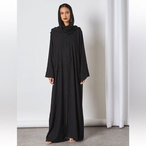 Classic black abaya beaded detailing